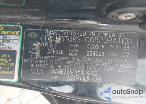 2009 Kia Optima Lx z USA, uszkodzony, nr VIN KNAGE228495348282